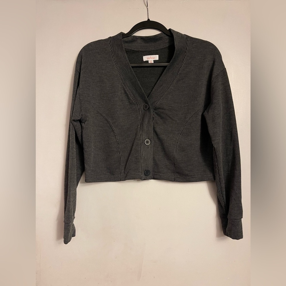 Colsie Size XS Black Cozy‎ Ribbed Cropped Lounge Cardigan